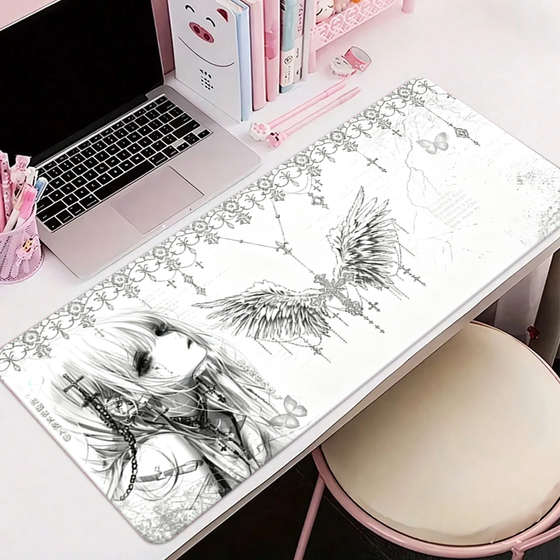 Pc Gaming White - Deri Mousepad Siyah Beyaz Anime Estetik